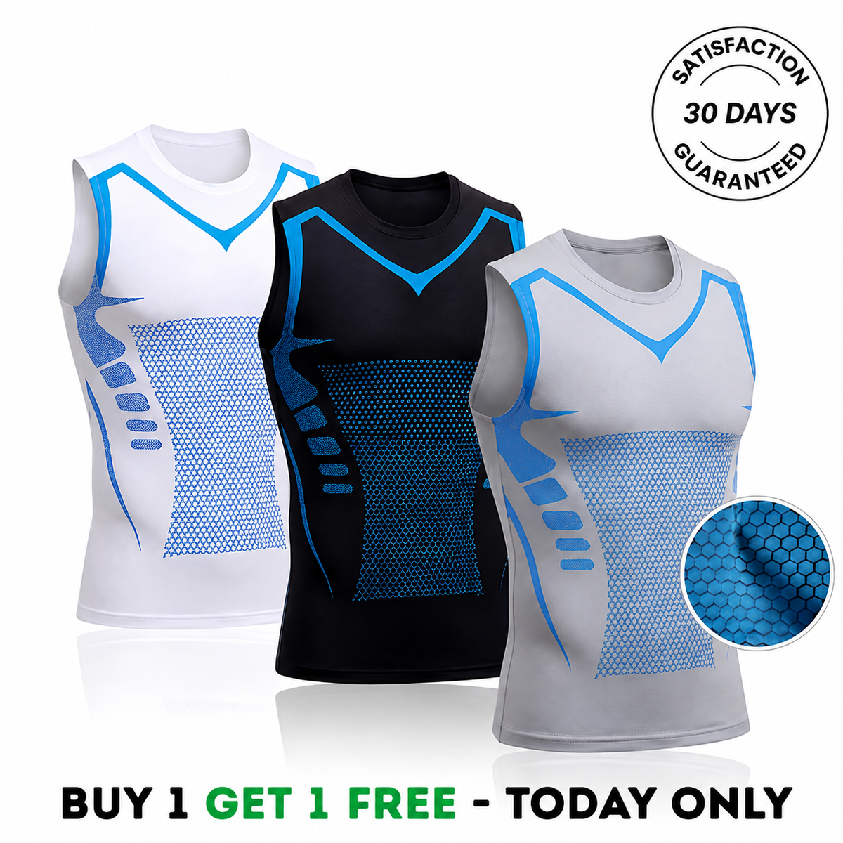 Men's compression tank top in white, black and grey
